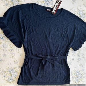 Randolph Duke Navy Self-Tie Short Sleeve Top